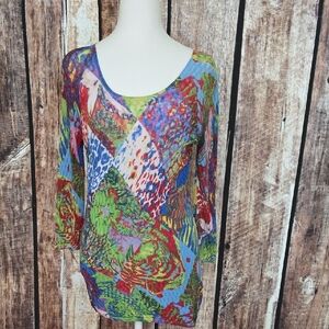Alberto Makaki Size Medium Colorful Abstract Knit Top